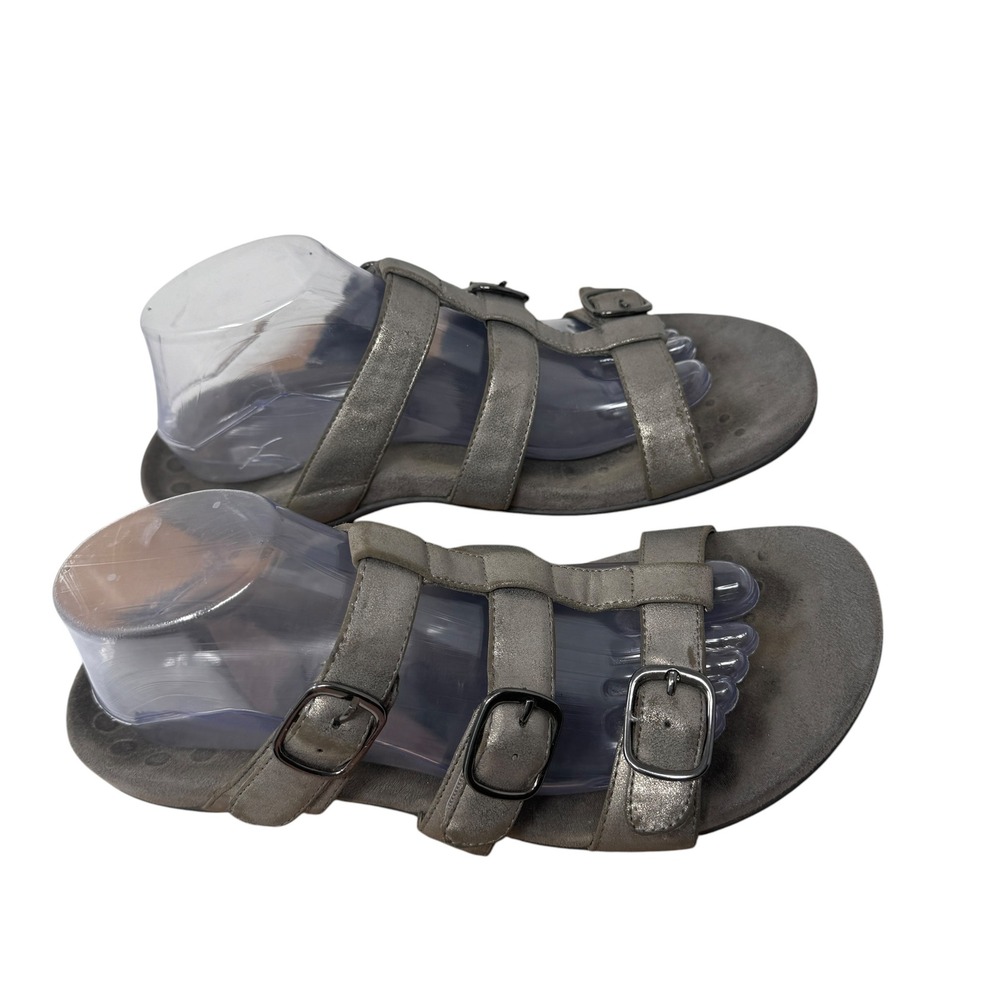 Vionic Misa Pewter Grey Metallic Leather Strappy Comfort Sandal Womens 10